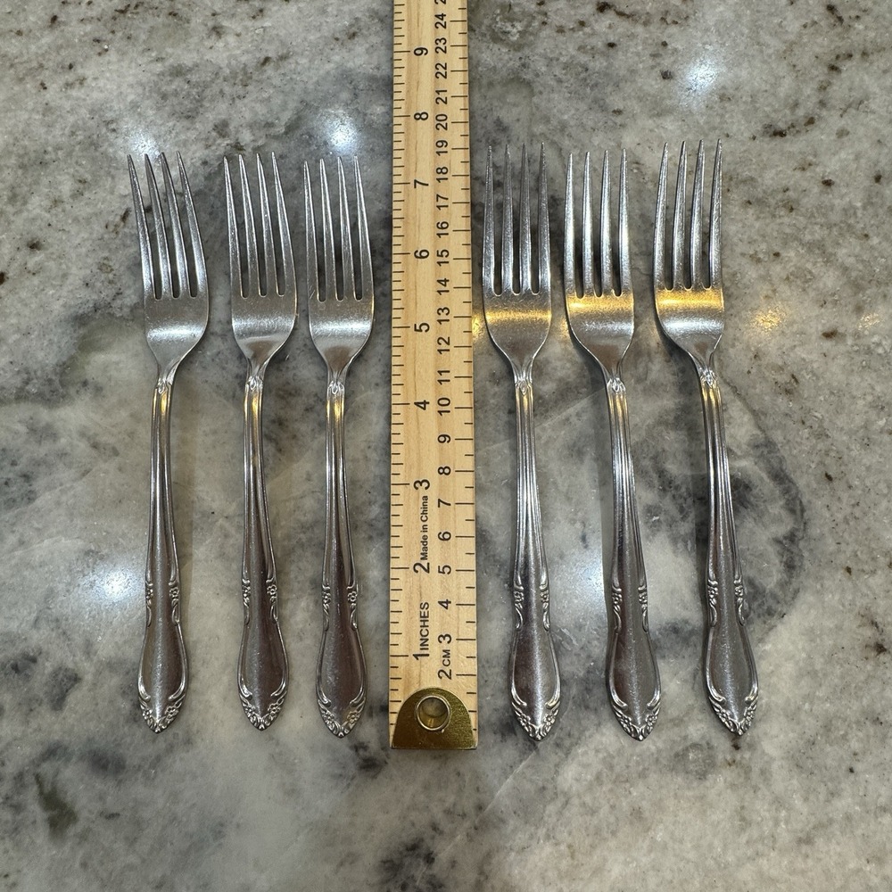 Set Of 6 Oneida Chateau Dinner Forks Flower Stainless Steel Flatware 7.25"
